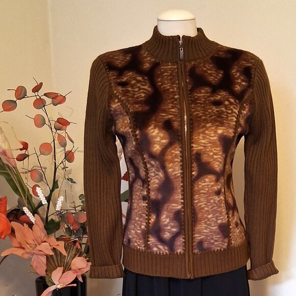 NWT Woman's Brown Multi Color Zip-Up Cardigan Knitwear Lightweight Sweater 6 S - Picture 1 of 6
